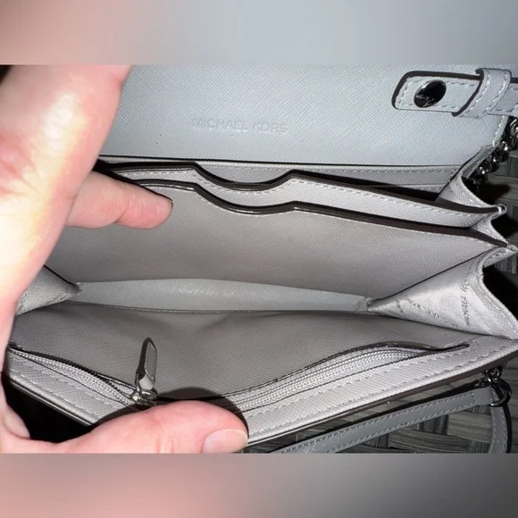 Michael Kors Wallet on Chain Crossbody — Saffiano Leather Gray WOC Bag - Picture 11 of 16